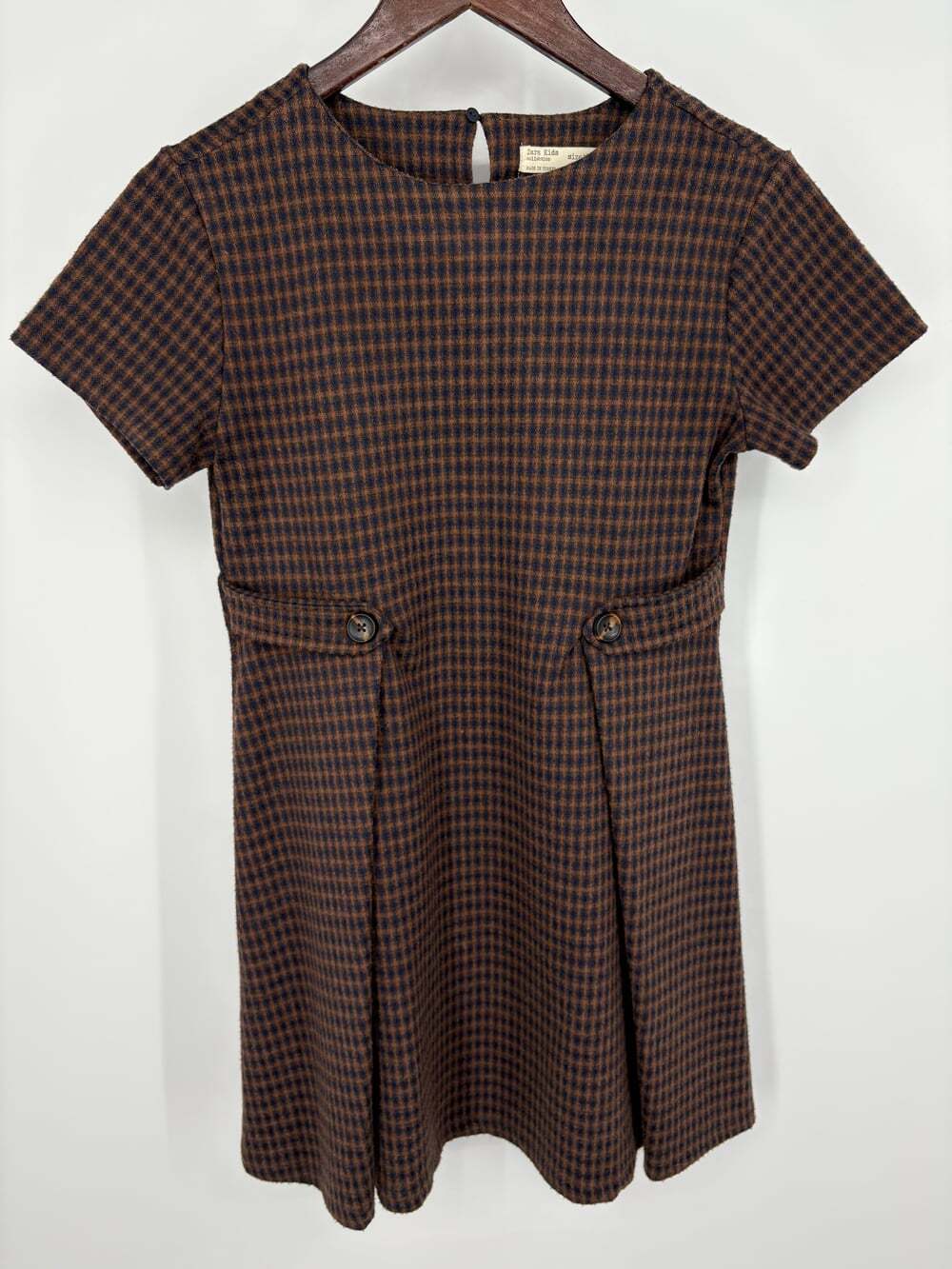 Girls 13-14 Zara Black/Brown Checkered Soft & Warm Jacquard Party Dress A-line F